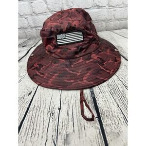 American Patriot Red Camo Bucket Hat Boonie Vented Snaps Adjustable Fishing